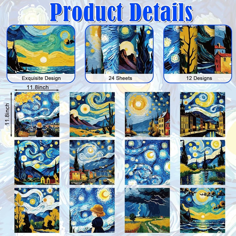 EggSun 48 Sheets Celestial Scrapbook Paper 11x11, Starry Night Pattern Decorative Scrapbook Paper for Journals DIY Cards and Photo Albums, Aesthetic Craft Supplies for Kids and Adults - Image 4